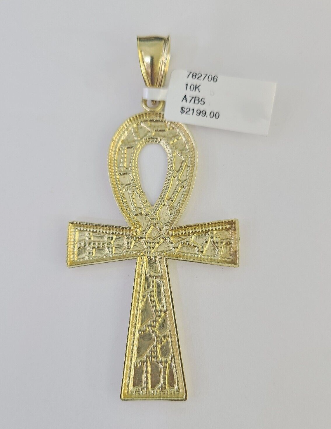 10k Ankh Cross Pendant Jesus Cross Nugget Style Yellow Gold Charm Real Genuine