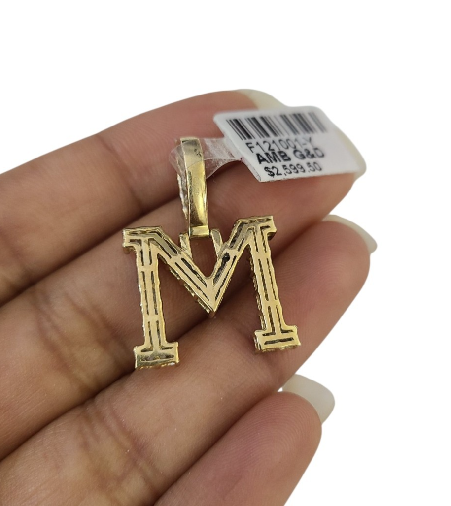 10k Rope Chain M Diamond Initial Charm Necklace Pendant Set 2mm 18"-24" Gold