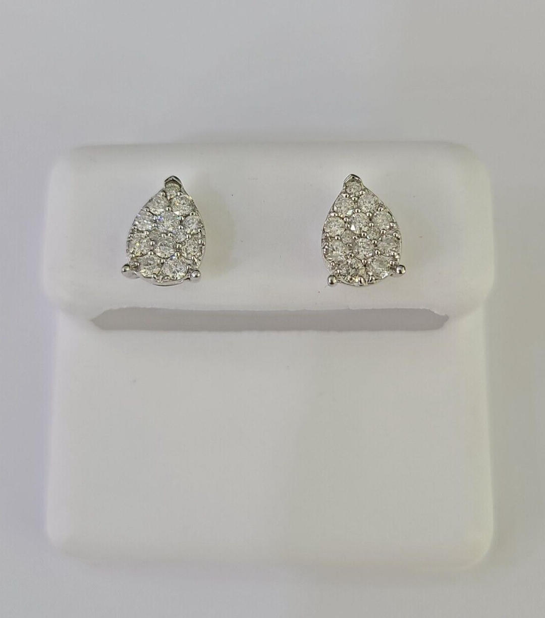 10k Diamond Earrings White Gold Real Screw-Back Women Men Studs Pear Shaped