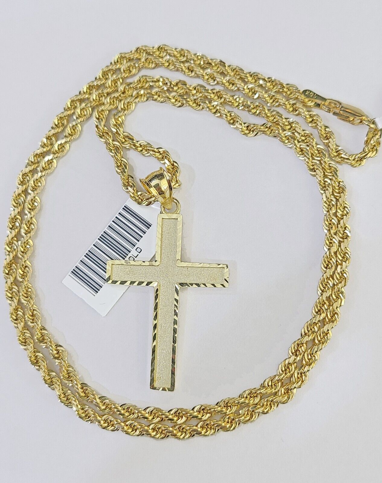 10k Gold Rope Chain & Cross Charm Pendent SET 3mm 22 Inches Necklace