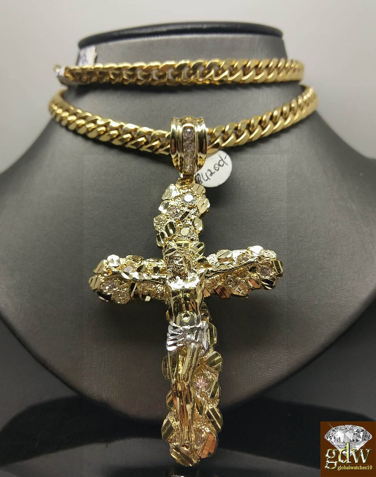 Solid Real 10k Gold Nugget Jesus Crucifix Cross Pendant Charm 4" Inch 10kt Gold