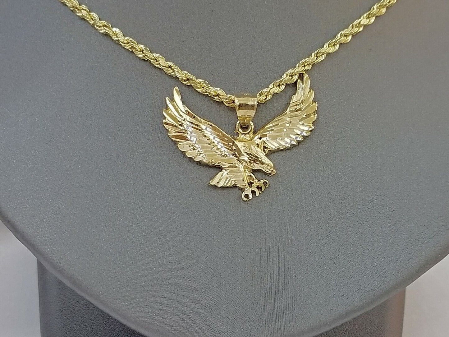 10k Yellow Gold Flying Eagle Diamond Cut Charm Pendant For Men Women Real
