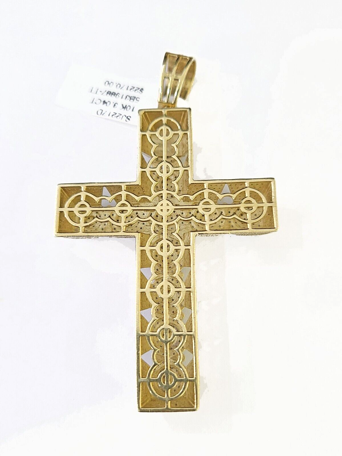 10k Circular Shaped Diamond Cross Charm Made With Yellow Gold And Diamonds