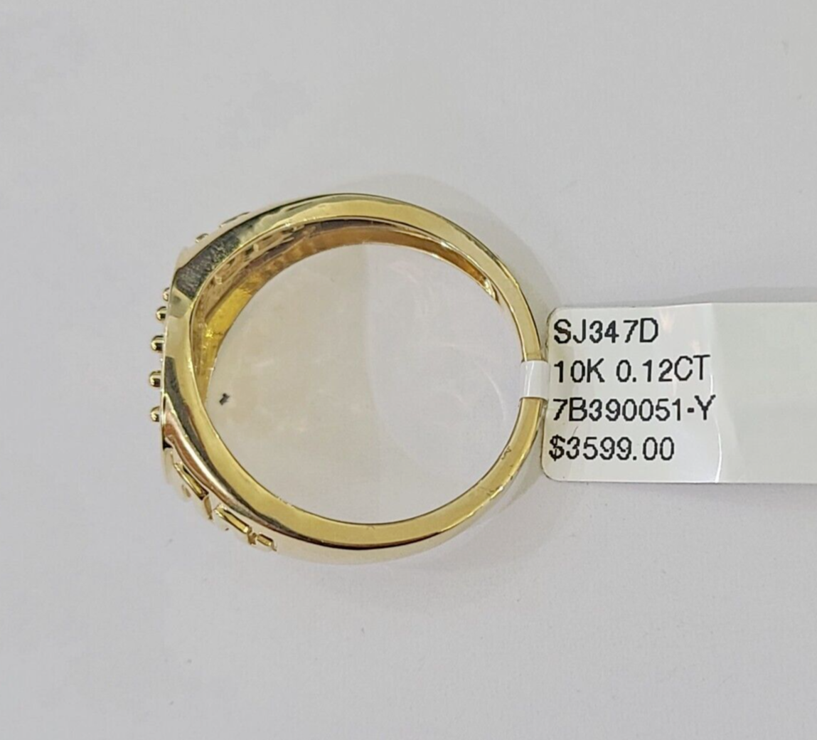 10k Real yellow Gold Diamond Crown Ring men casual Circular ring All Sizes