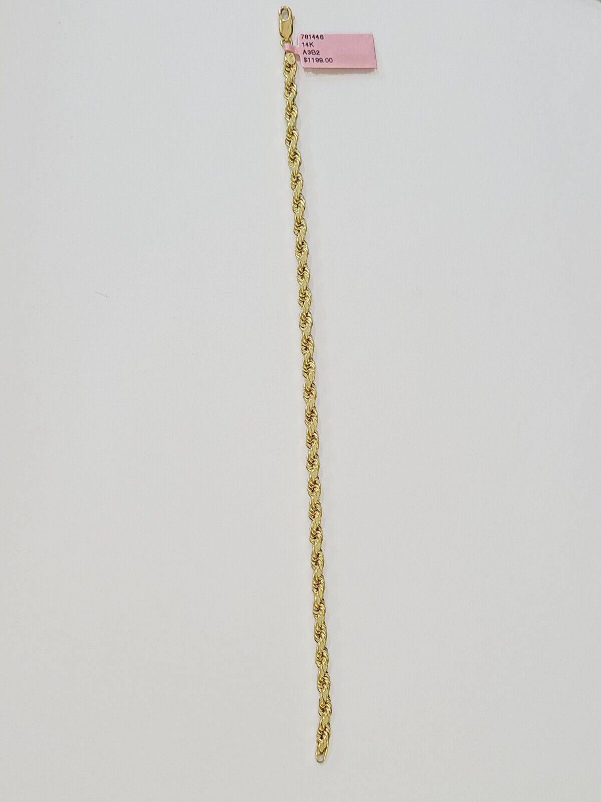 Real 14k Yellow Gold Rope Bracelet 3mm 8 Inch Men women diamond Cut