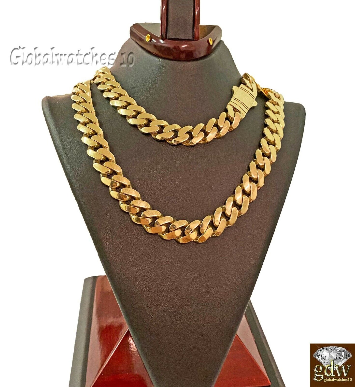 10k Real Gold Miami Cuban Royal Monaco Link Chain 26 inch 15mm Thick On Sale