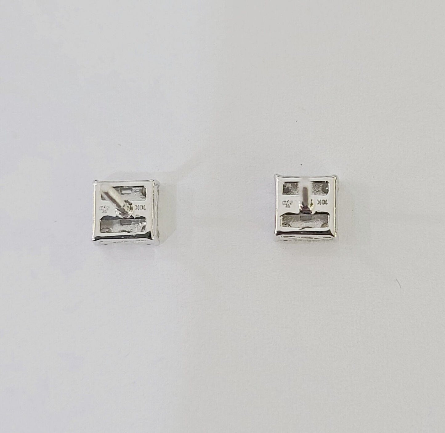 10k White gold Sqaure Earrings Real Diamond screw-back Women Men Studs