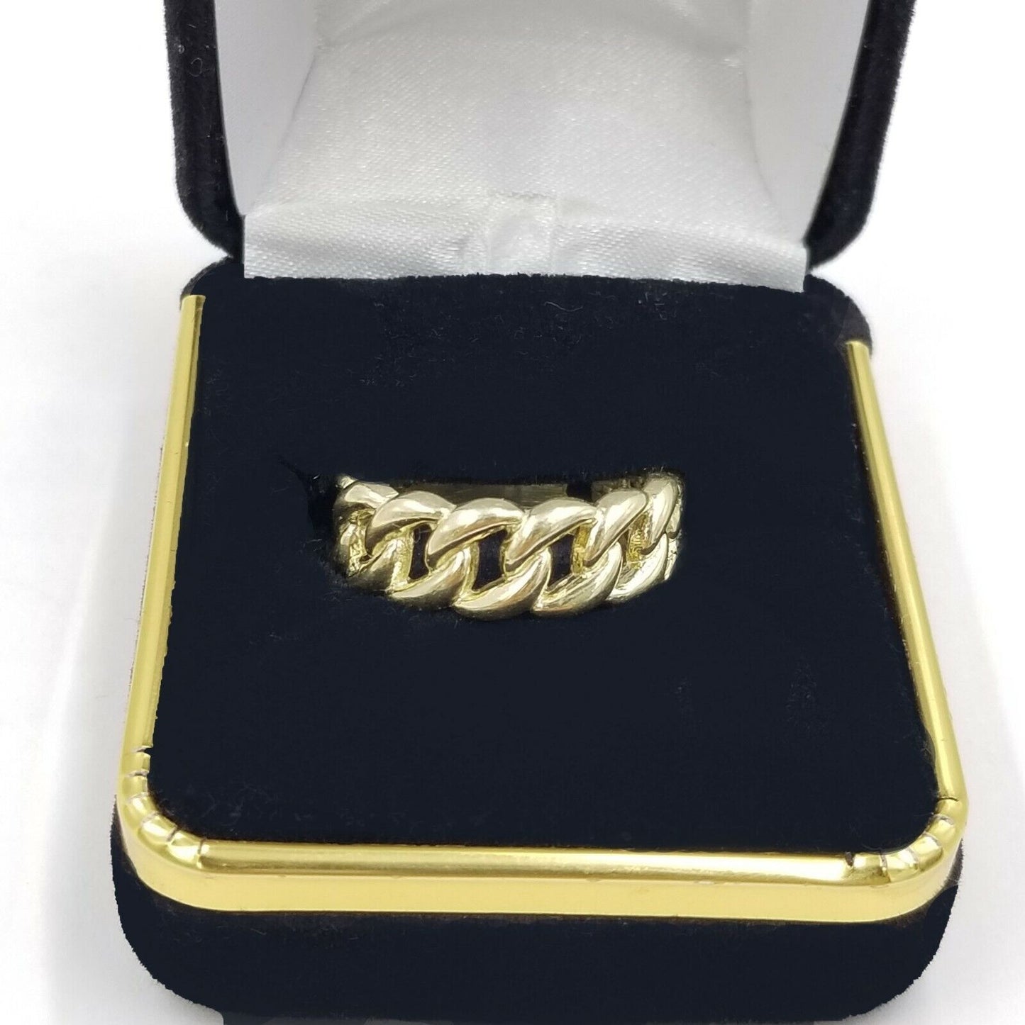 REAL 10K Yellow Gold Miami Cuban Ring Band Style Sizable Rings Men Women Pinky All Sizes