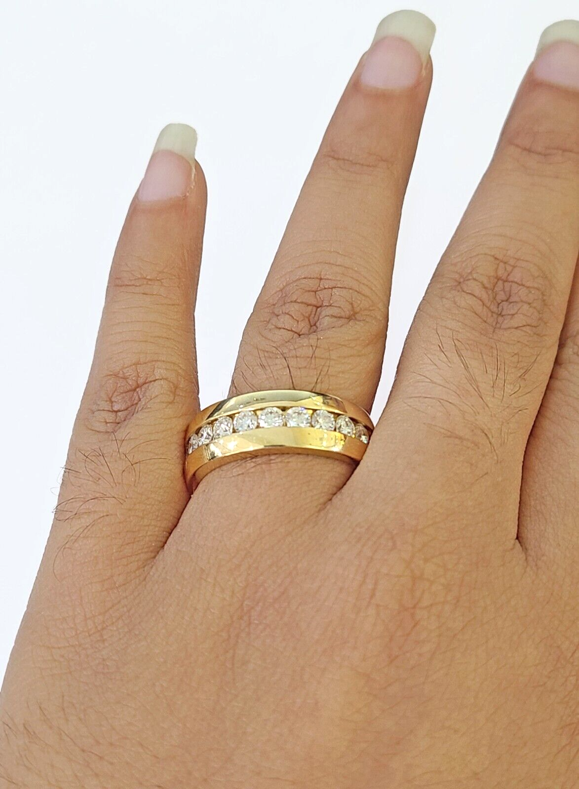 Real 14k Yellow Gold White Diamond Mens Ring Genuine Natural