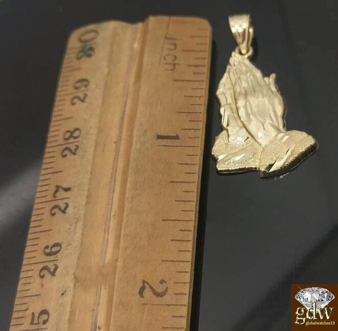 10k Gold Rope Necklace 20" 2mm Chain Praying Hand Charm Pendant Men Women