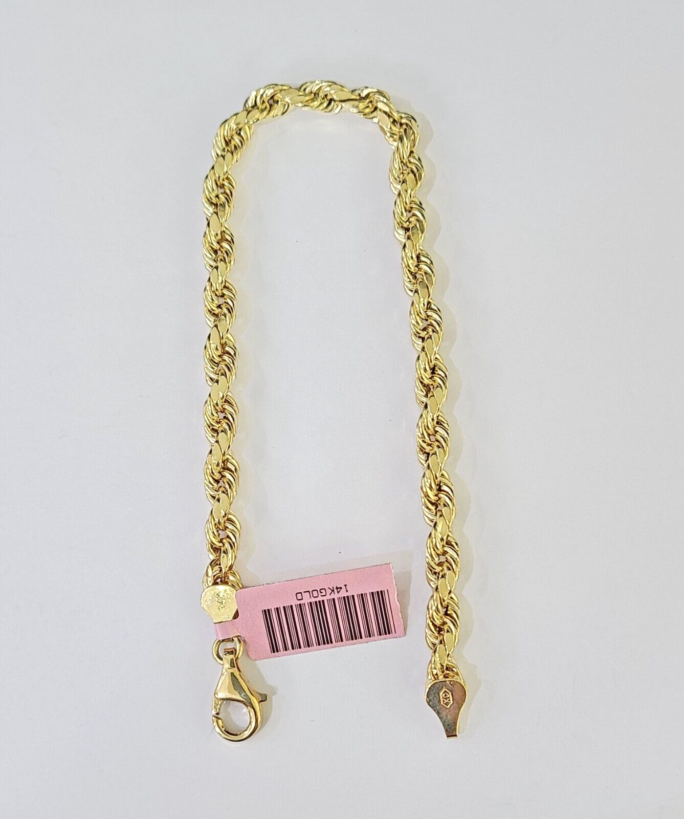 Real 14k Yellow Gold Rope Bracelet 5mm 8 Inch Men women / 14kt Diamond Cut
