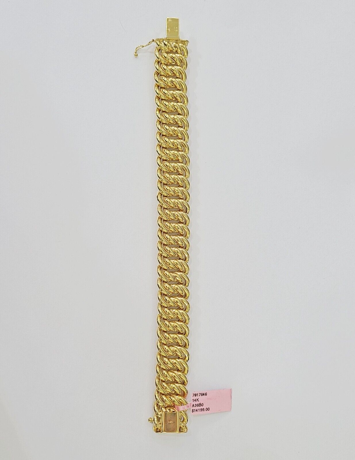 14K Yellow Gold Flat Byzantine Link Bracelet 16mm 7.5" inch Real Genuine