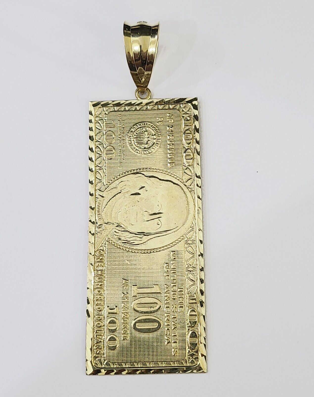 Real 10K Gold 100 Dollar Bill Charm Diamond Cut 10kt yellow Gold Charm