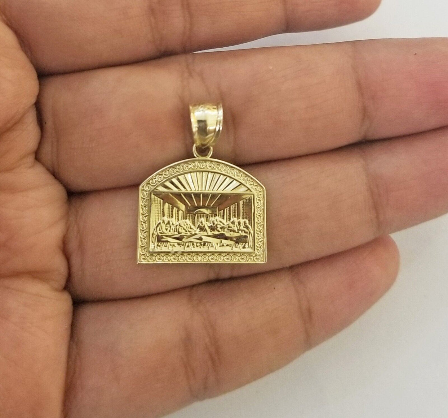 10k Last Supper Charm with Real Gold Solid 4mm Miami Cuban Chain 24 inch Set
