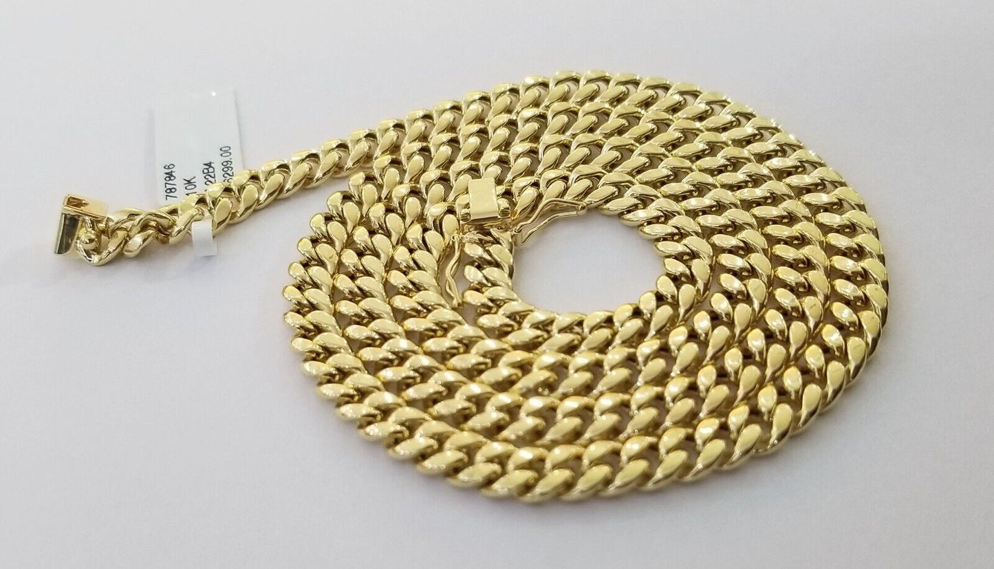 Real 10k Yellow Gold Cross Miami Cuban Link Chain Jesus Charm Pendant 6mm 24"