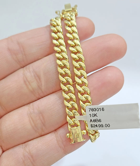 Real 10k Yellow Gold Miami Cuban Link Bracelet 7.5" inch 7mm 10kt Kids and Ladies