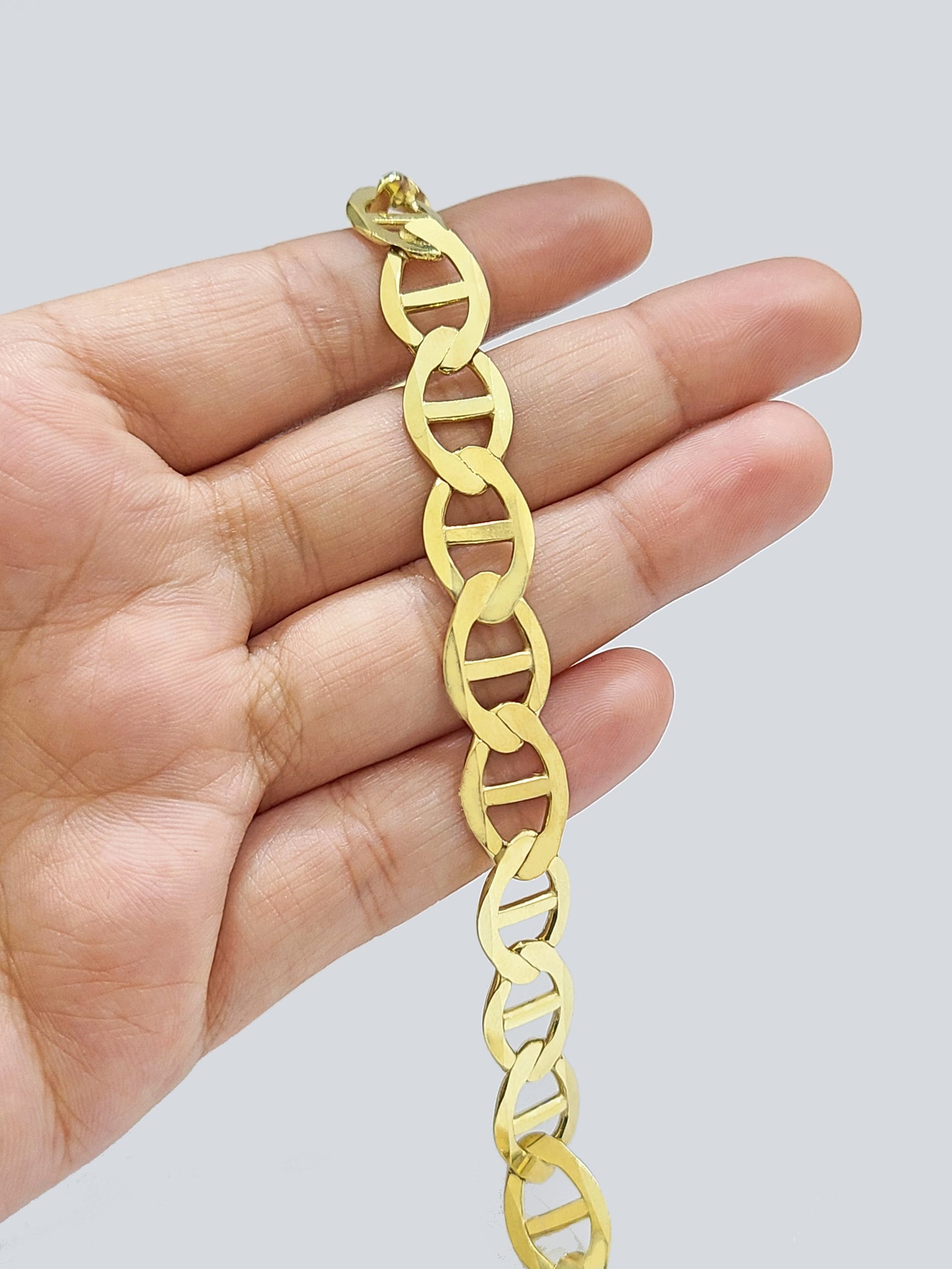 Real 10k Yellow Gold Anchor Mariner Link Bracelet 9 inch 12mm Lobster Lock 10kt