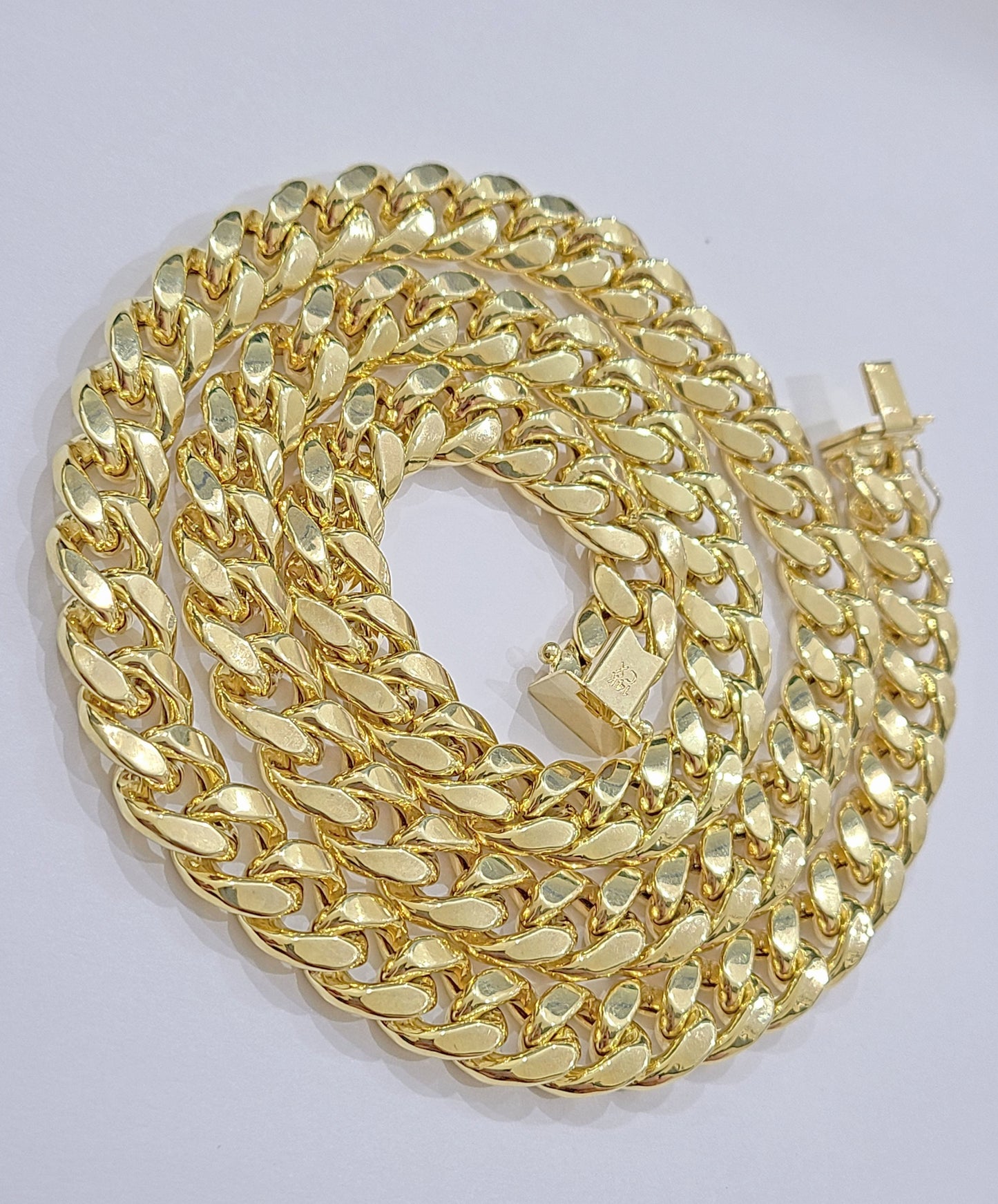 Real 14k Yellow Gold Miami Cuban Link Chain 10mm 24" Necklace Box Lock For Men