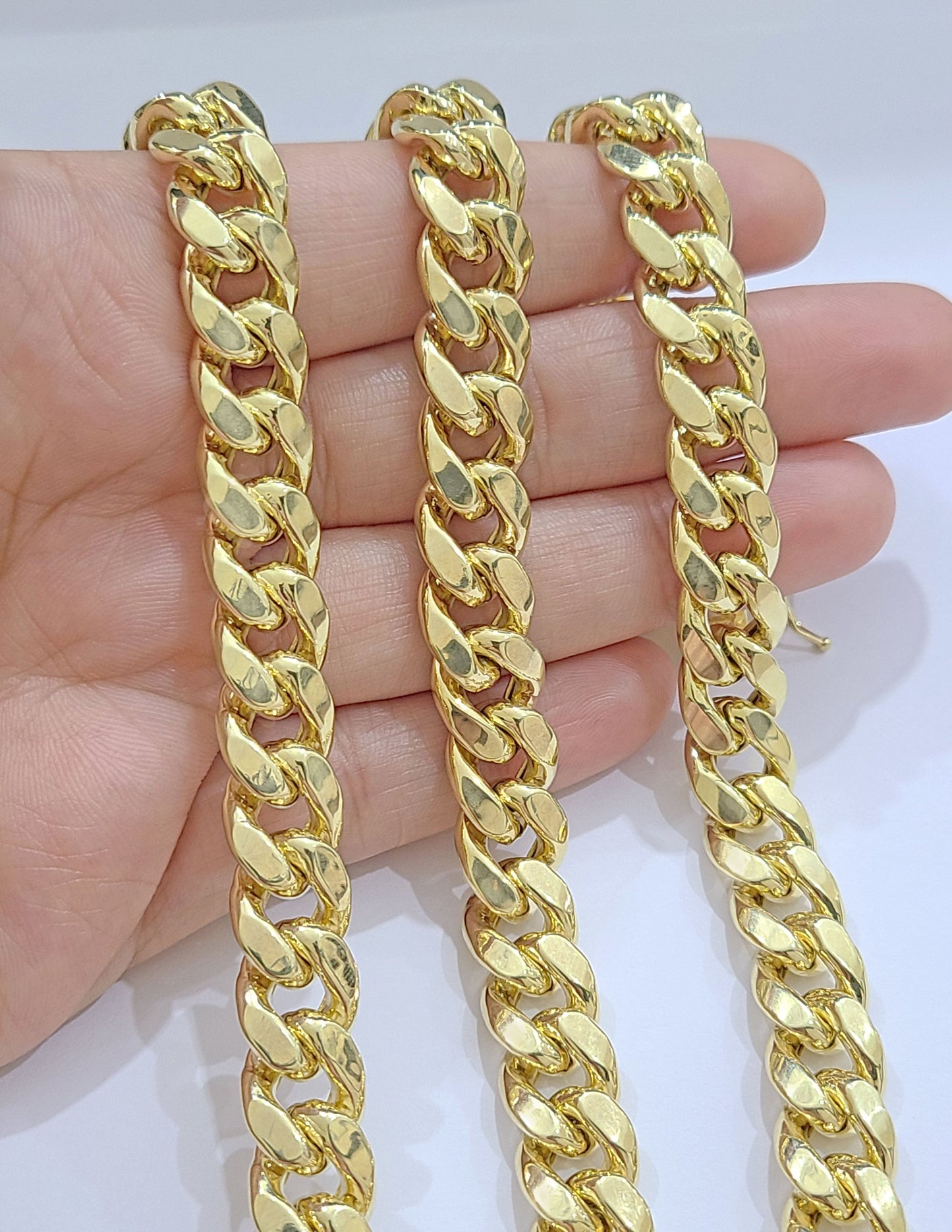 Real 14k Yellow Gold Miami Cuban Link Chain 10mm 22" Necklace Box Lock For Men