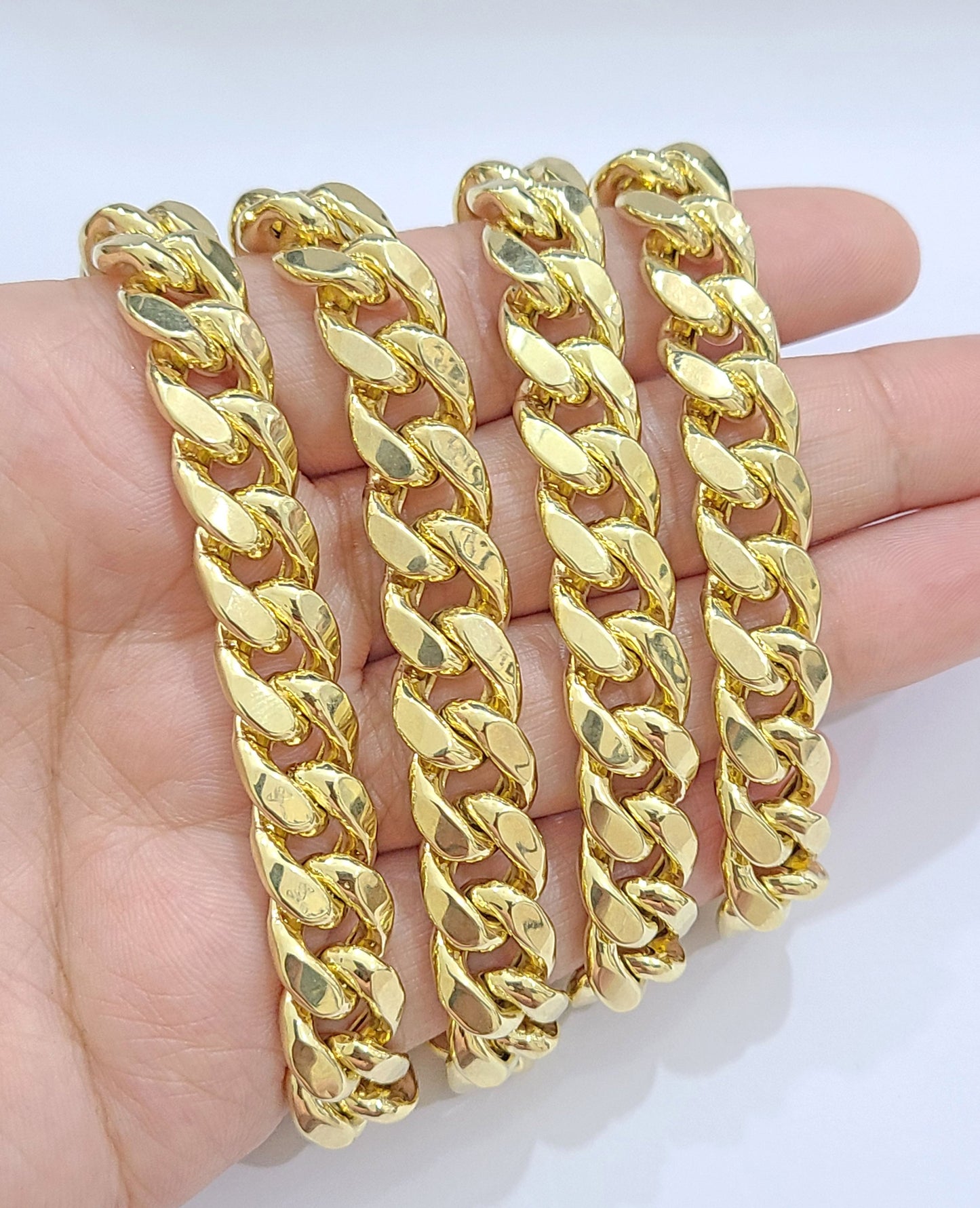 Real 14k Yellow Gold Miami Cuban Link Chain 10mm 22" Necklace Box Lock For Men