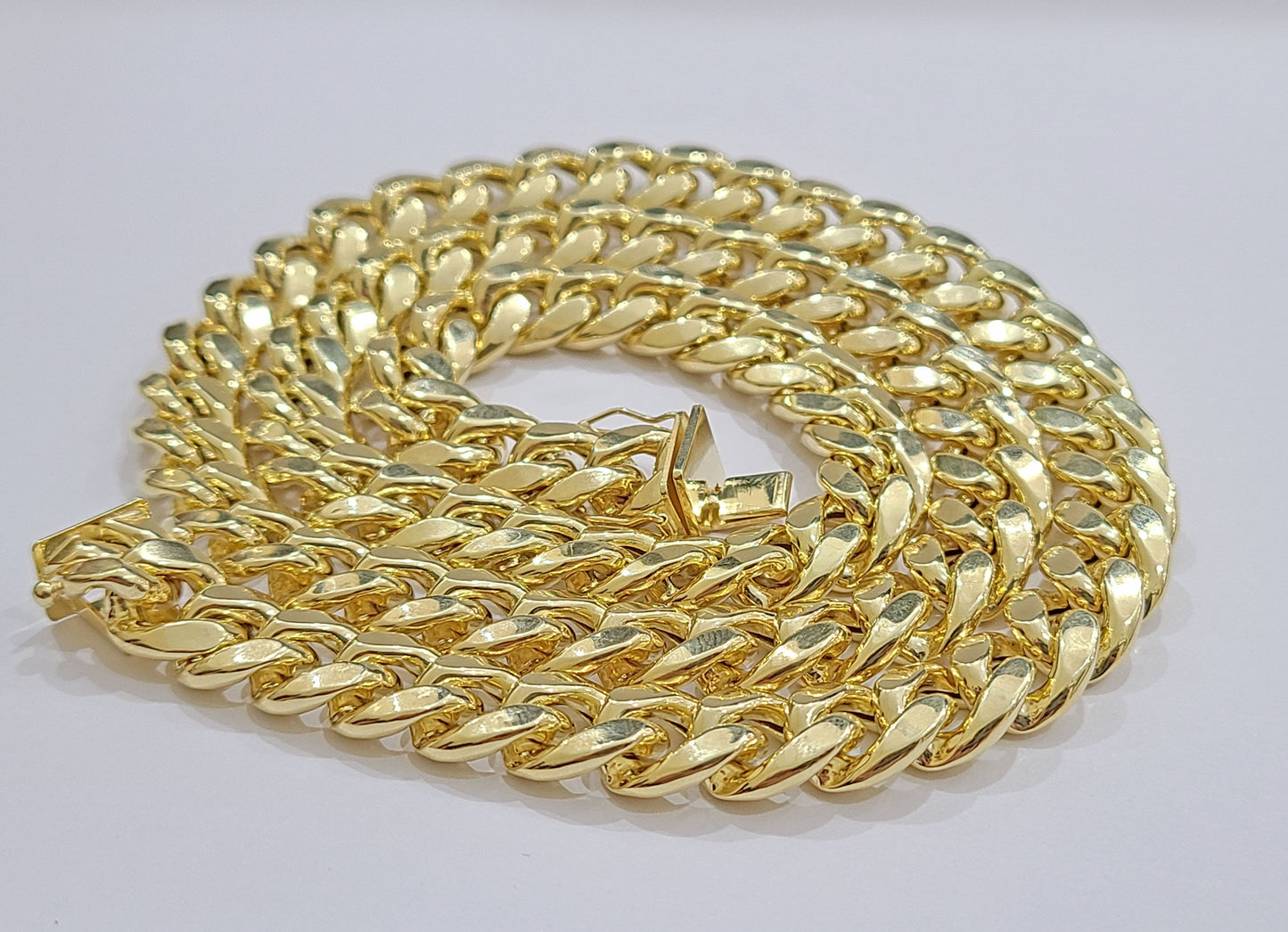 Real 14k Yellow Gold Miami Cuban Link Chain 10mm 20" Necklace Box Lock For Men