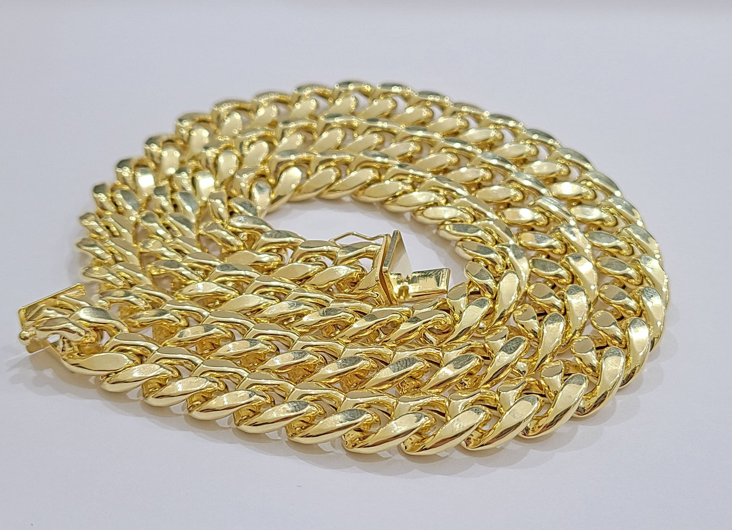 Real 14k Yellow Gold Miami Cuban Link Chain 10mm 30" Necklace Box Lock For Men