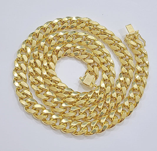 Real 14k Yellow Gold Miami Cuban Link Chain 10mm 30" Necklace Box Lock For Men