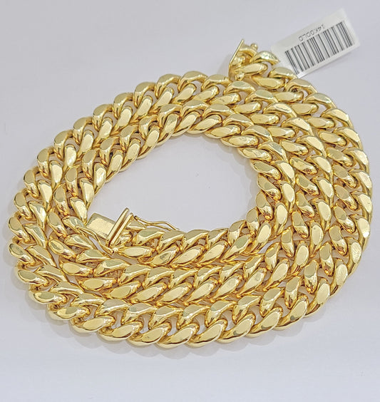 Real 14k Yellow Gold Miami Cuban Link Chain 9mm 28" Necklace Box Lock