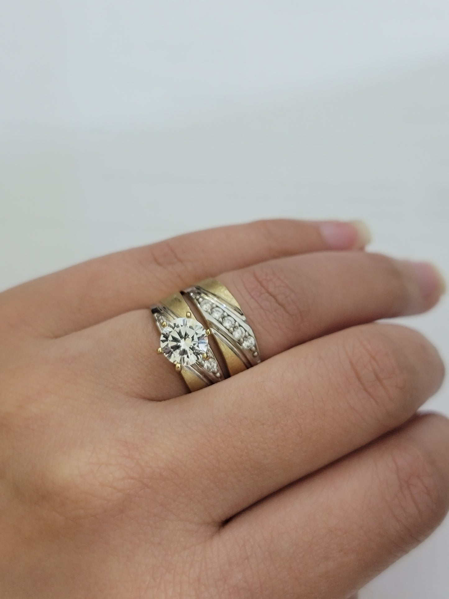 14k Gold Ring Set Trio Wedding Band REAL His Her Set Casual Wedding (L) Adjusted All Sizes