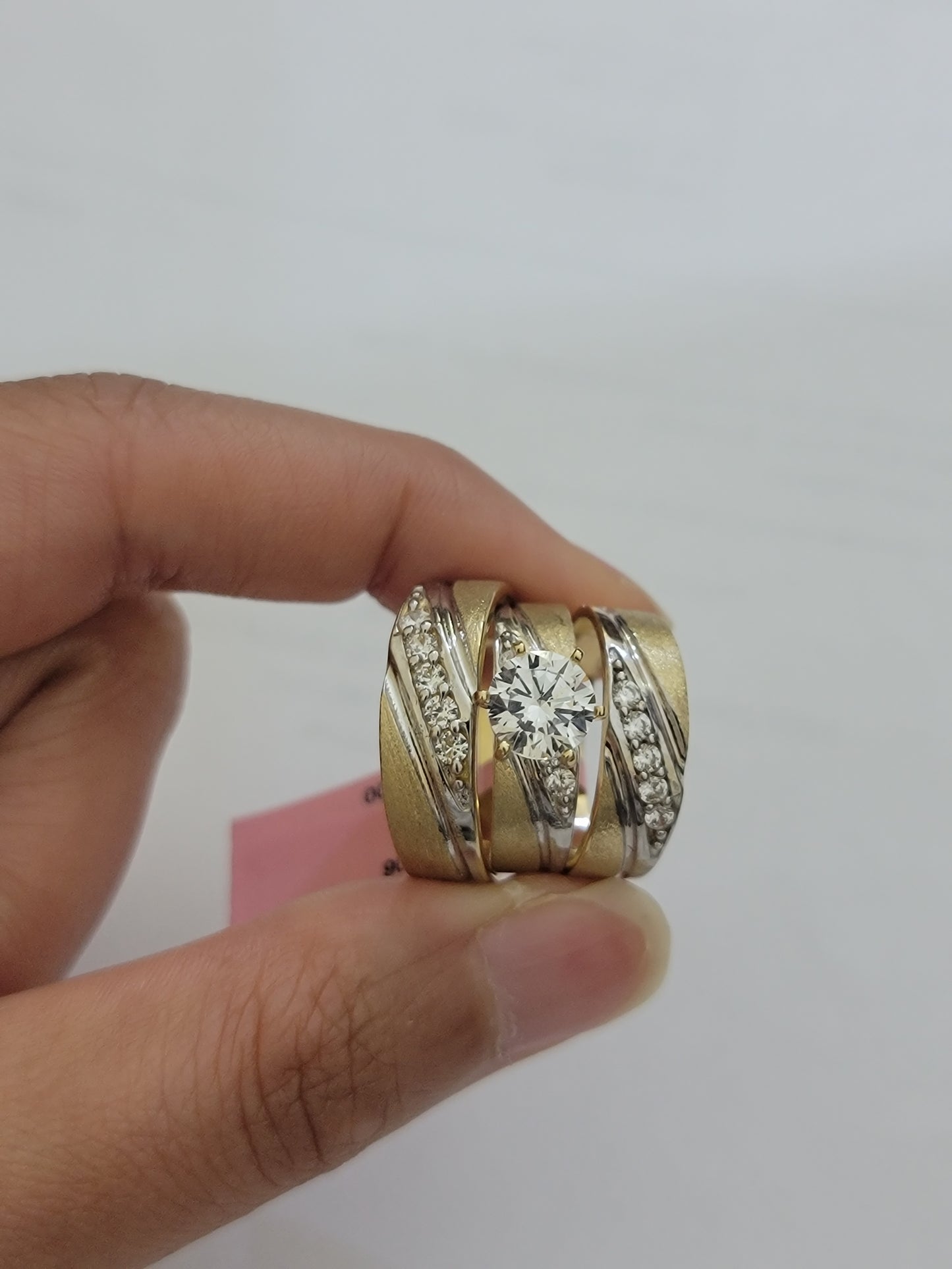 14k Gold Ring Set Trio Wedding Band REAL His Her Set Casual Wedding (L) Adjusted All Sizes