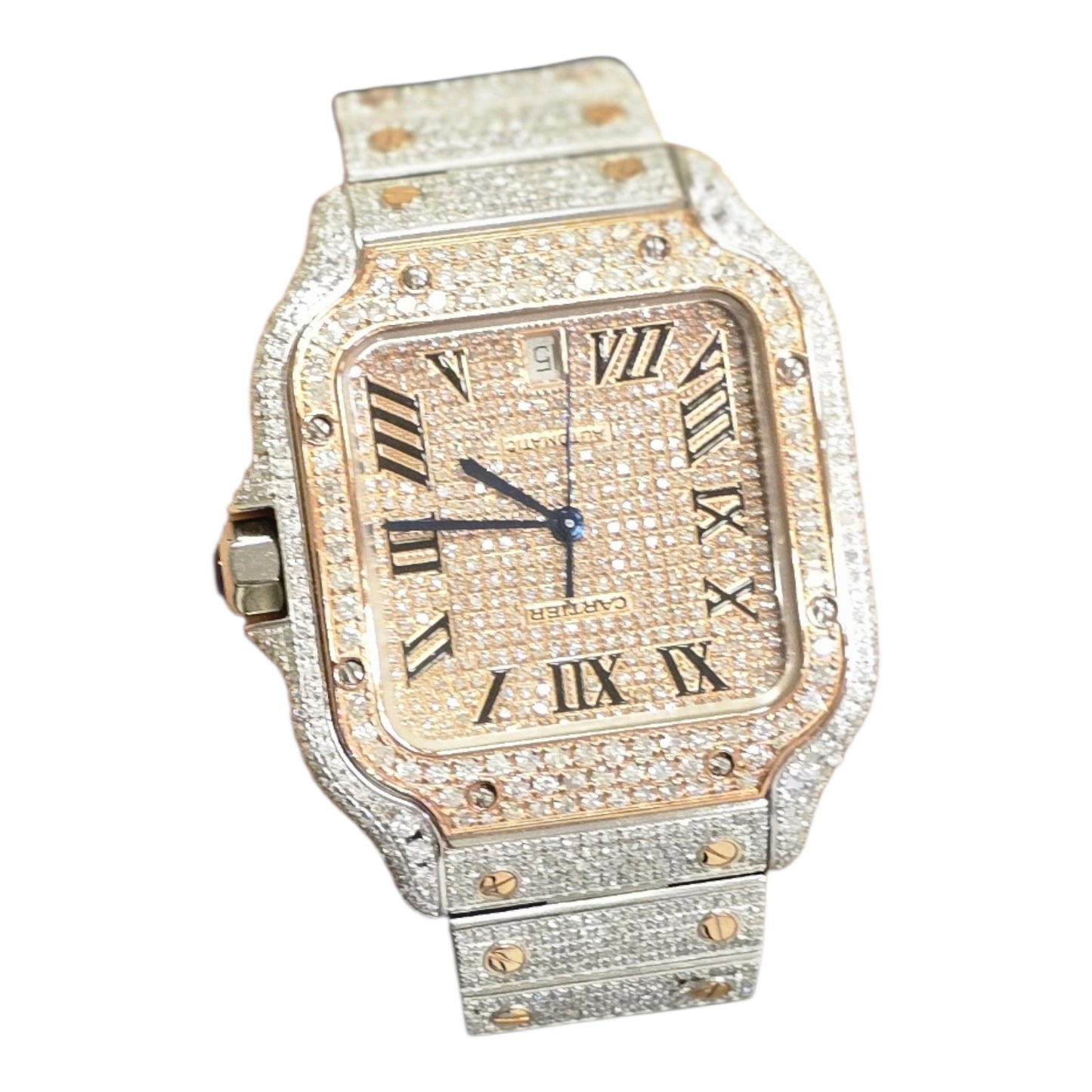 Cartier Santos Men's S.Steel Watch Roman Iced Out 12ct Diamonds 40mm (pre-owned)