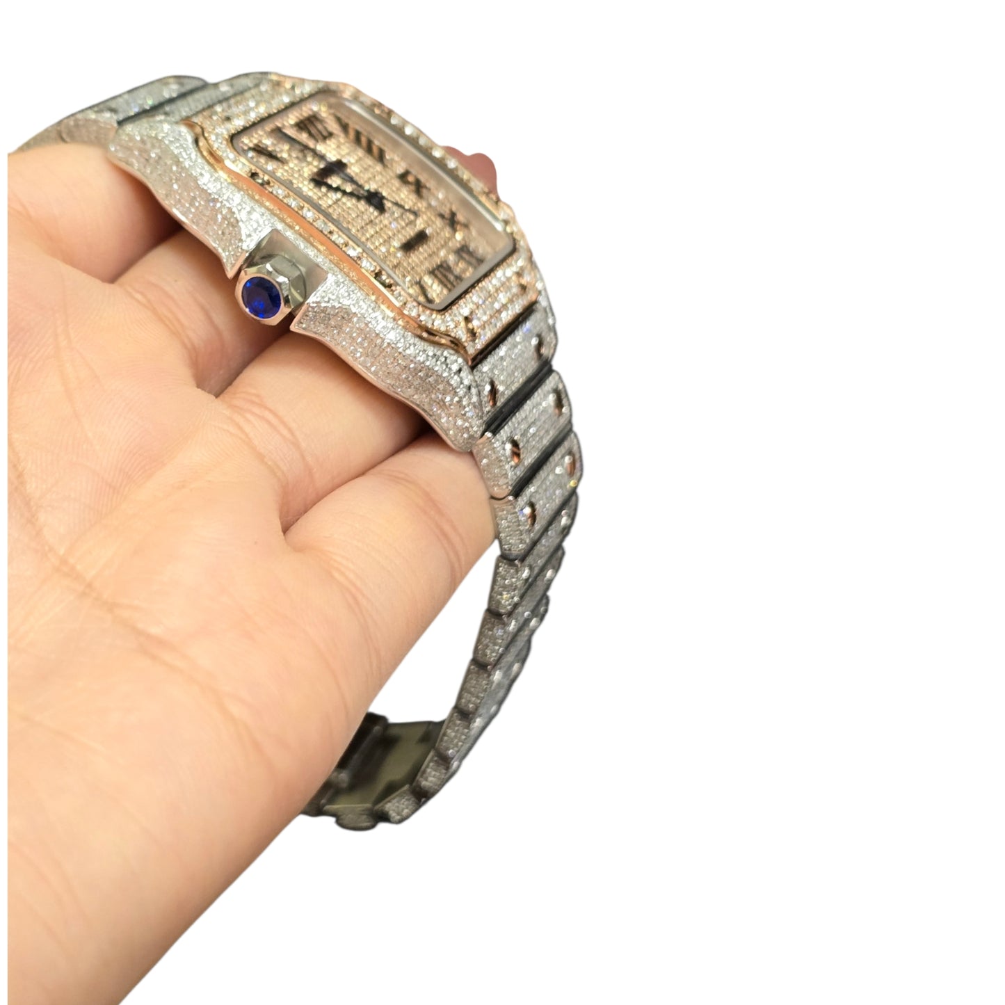 Cartier Santos Men's S.Steel Watch Roman Iced Out 12ct Diamonds 40mm (pre-owned)