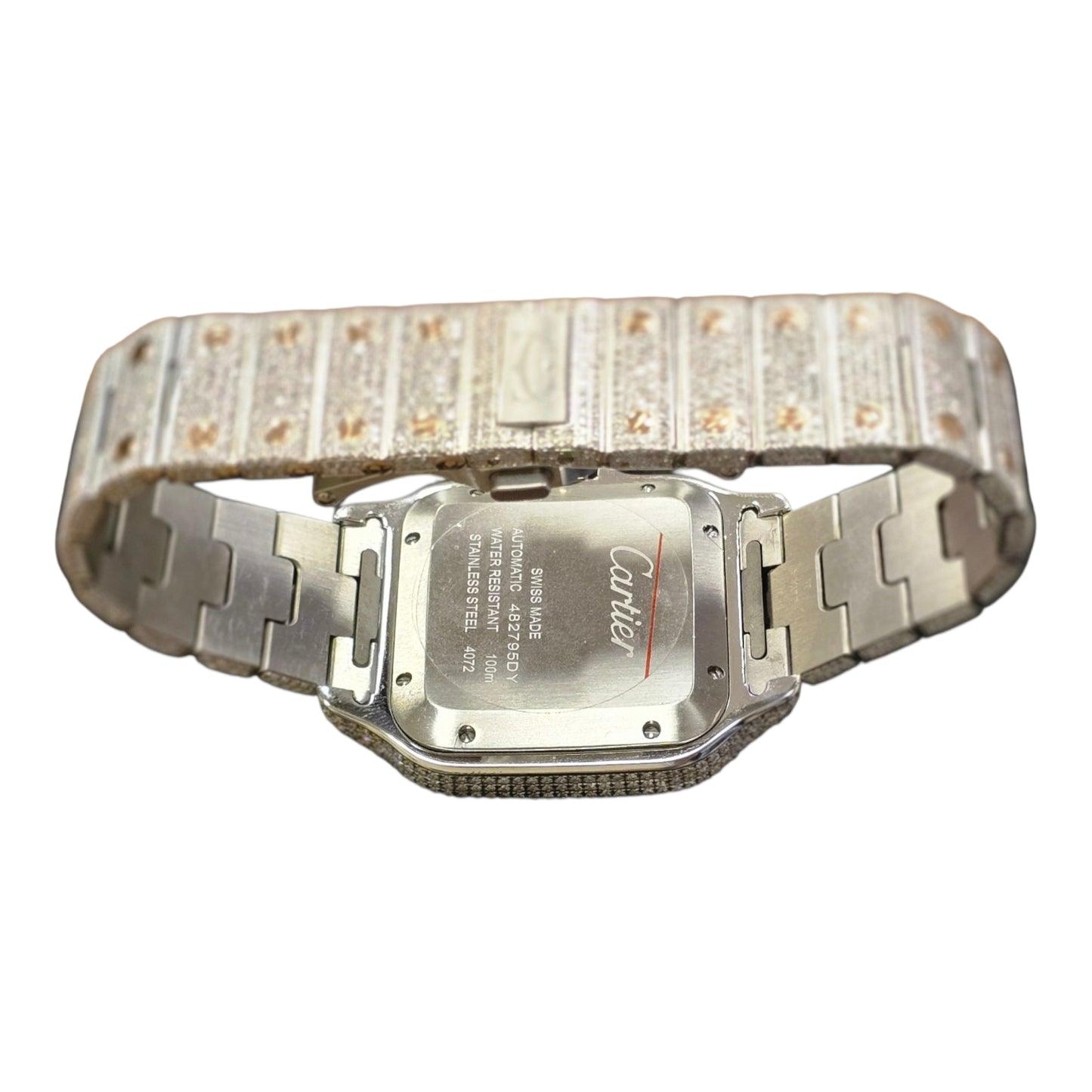 Cartier Santos Men's S.Steel Watch Roman Iced Out 12ct Diamonds 40mm (pre-owned)