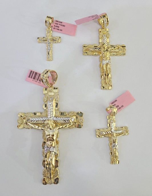 14k Jesus Cross Charm Pendant Yellow Gold Men Women 4" 3" 2" 1.5-2"