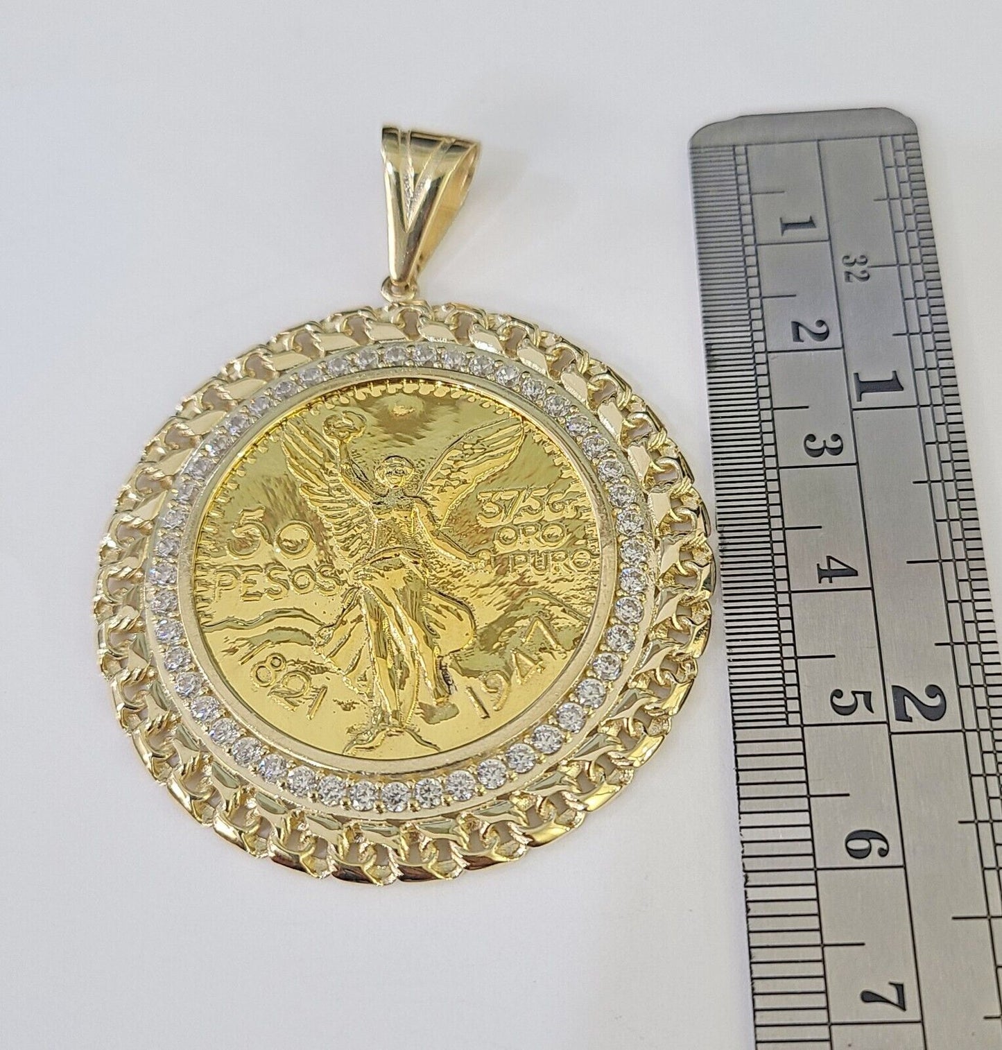 REAL 10k Yellow Gold Charm Centenario Style Coin in Bezel 50 Pesos 1947 For Men