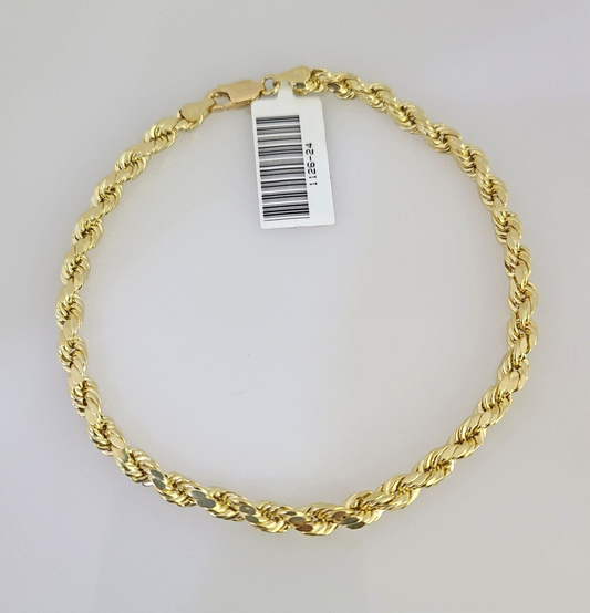 Real 10K Gold Rope Bracelet Yellow 8" Inch 4mm 10kt Men Women