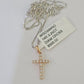 Real 14k Box Chain Jesus Cross Diamond Pendant Gold Necklace SET Women