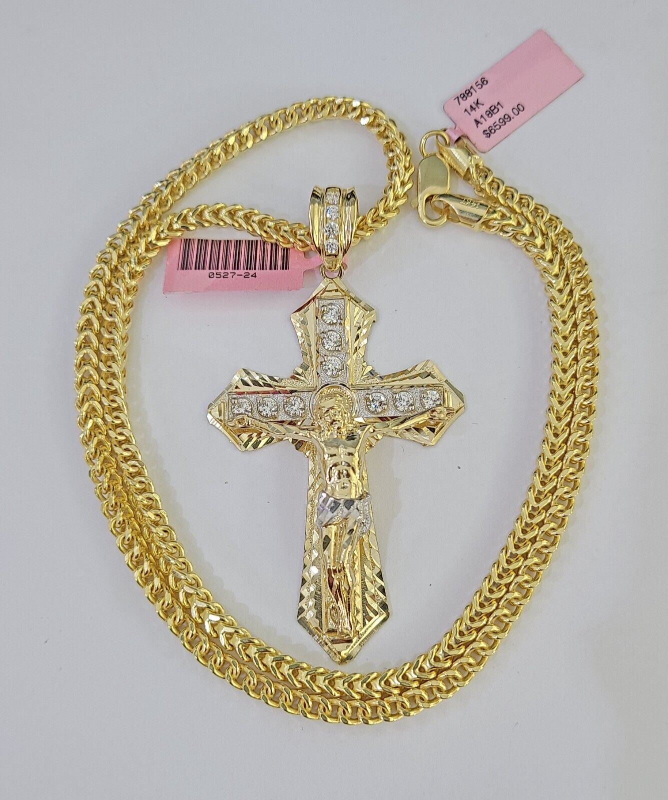 14K Franco Chain Jesus Cross Pendant Charm Necklace 20"-26" 4mm Gold Yellow