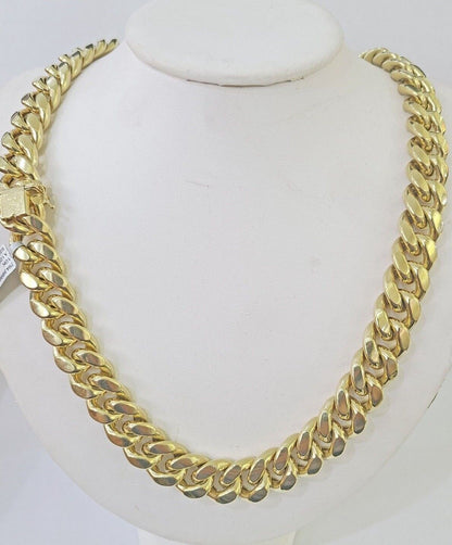 10k Yellow Gold Miami Cuban Link Chain Necklace 14mm 18-26 Inches Real