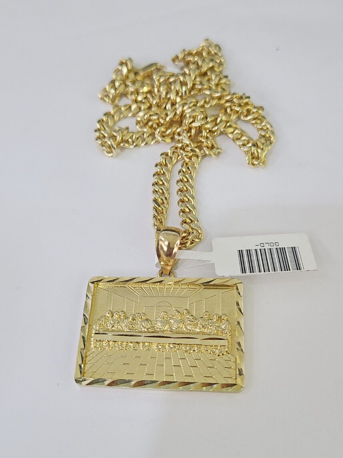 Real 10k Miami Cuban Chain Last Supper Charm Set 4mm Yellow Gold Necklace