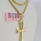 Real 14k Solid Chain Cross Charm Set Miami Cuban Link 3mm Necklace Pendant Gold