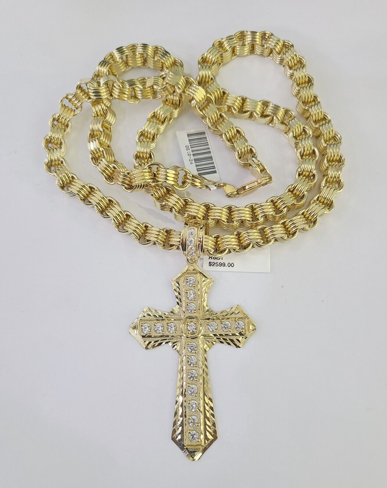 10k Gold Byzantine Necklace Jesus Cross Charm Pendant 20"-30" 8mm REAL SET Chain