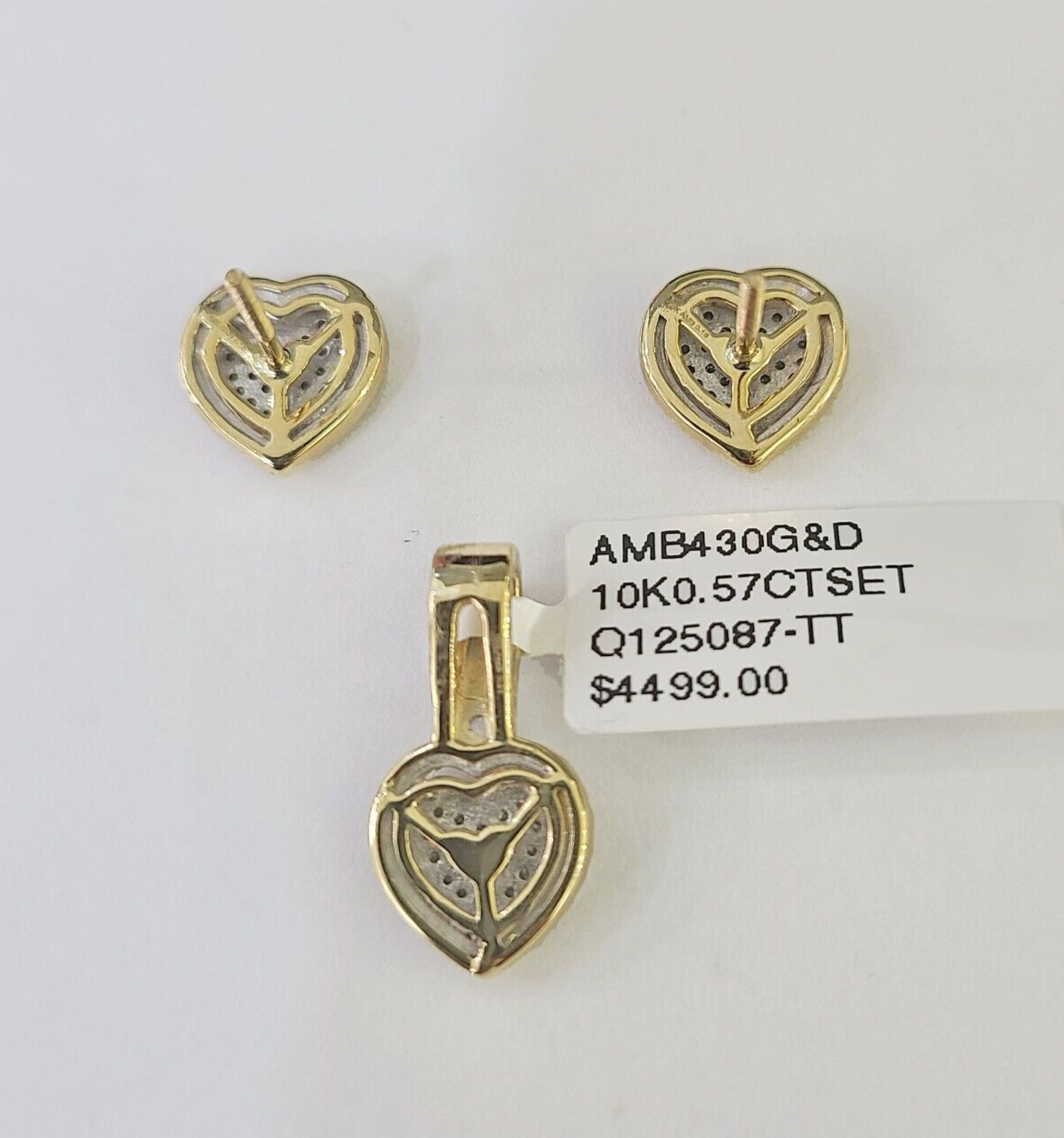 10k Diamond Heart Earrings Pendant Charm SET Yellow Gold