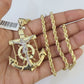 10k Solid Rope Chain Jesus Anchor Charm Set 4mm 20"-28" Necklace Gold Yellow