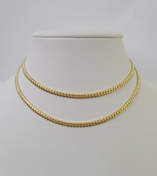 18k Solid Miami Cuban Chain Yellow Gold 3mm 20" Inch Genuine Necklace Real