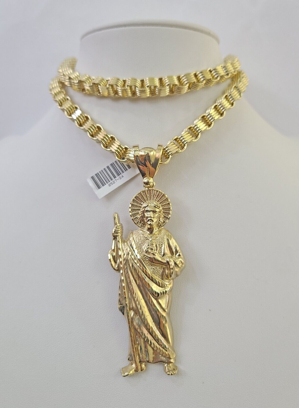 10k Gold Byzantine Necklace Saint Jude Charm Pendant 20"-30" 8mm SET Chain