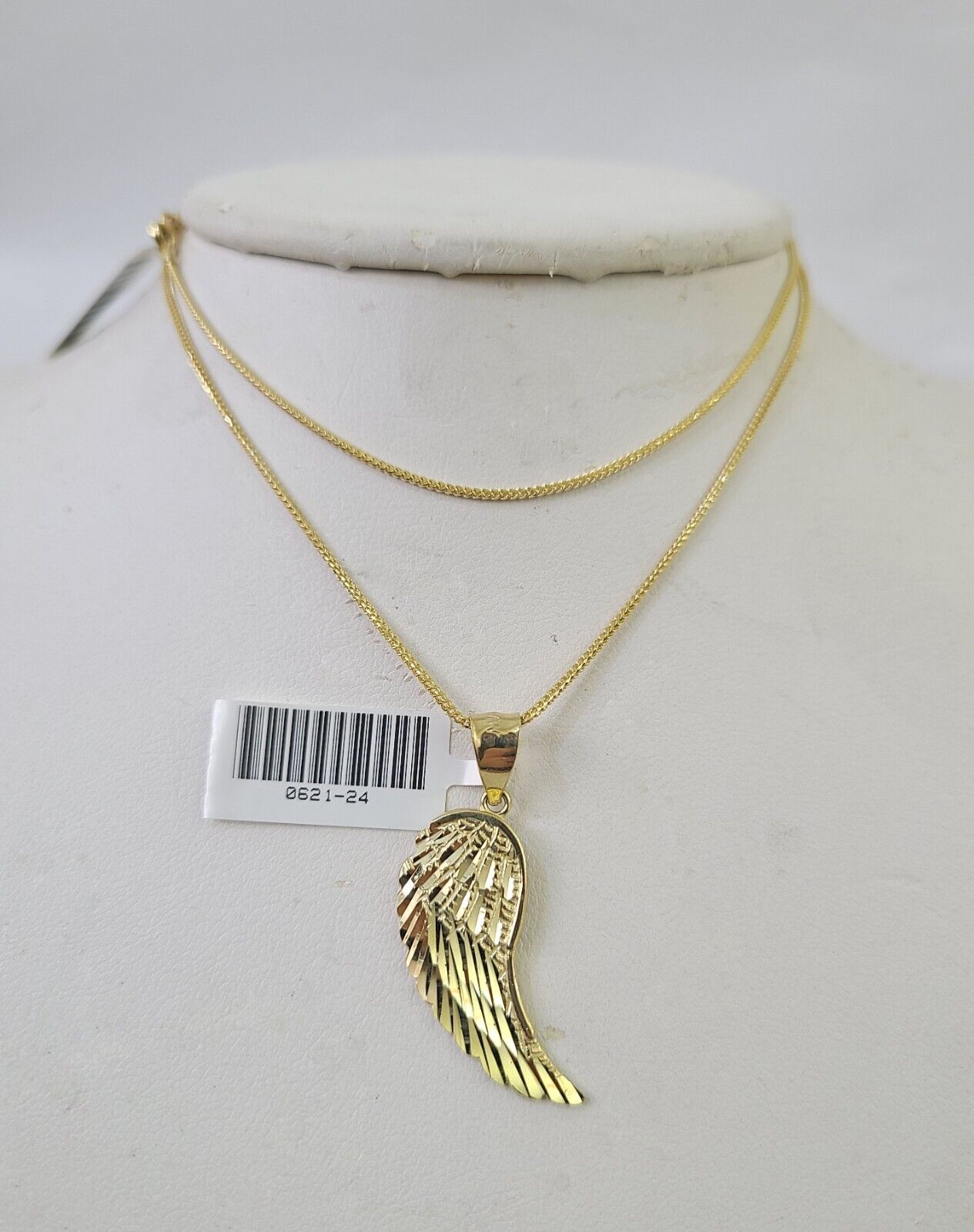 10K Solid Franco Chain Angel Wings Pendant Charm Necklace 18"-24" 1.5mm Gold