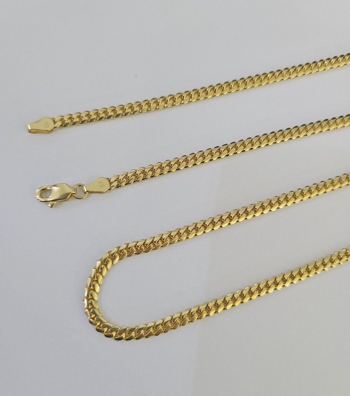 18k Solid Miami Cuban Chain Yellow Gold 3mm 22" Inch Genuine Necklace Real