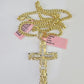 Real 14k Chain Cross Charm Set Miami Cuban Link 4mm Necklace Pendant Yellow Gold