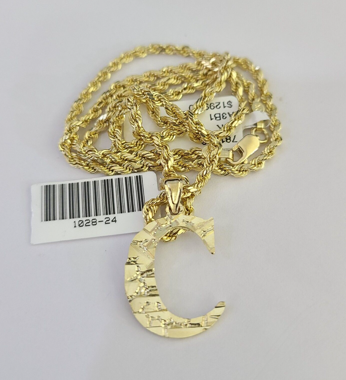 10k Gold Initial C Charm Rope Chain 16"-26" 2.5mm SET Necklace Alphabet Pendant